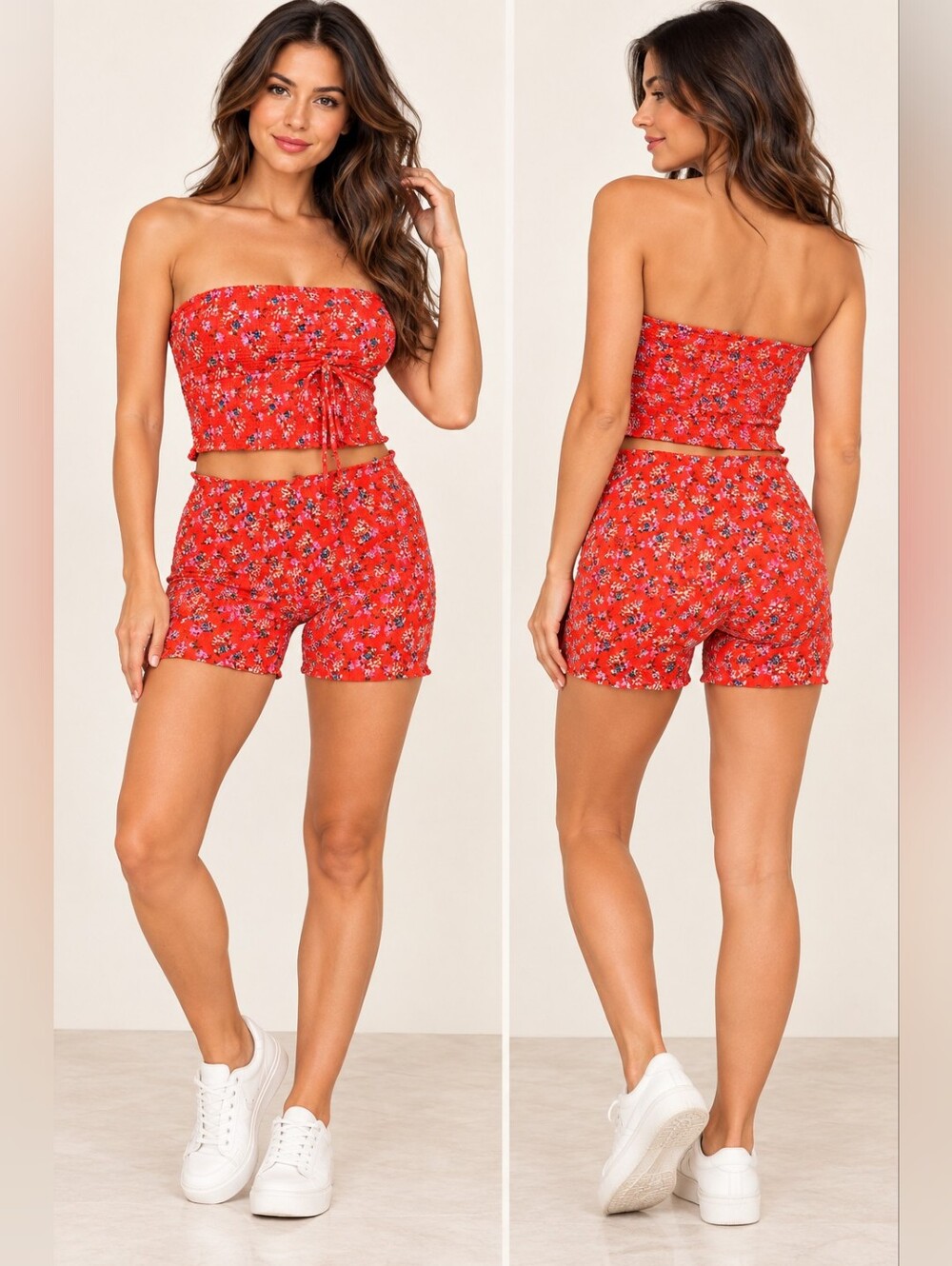 Free People Maia Smocked Set in the "Red Meadow Combo"